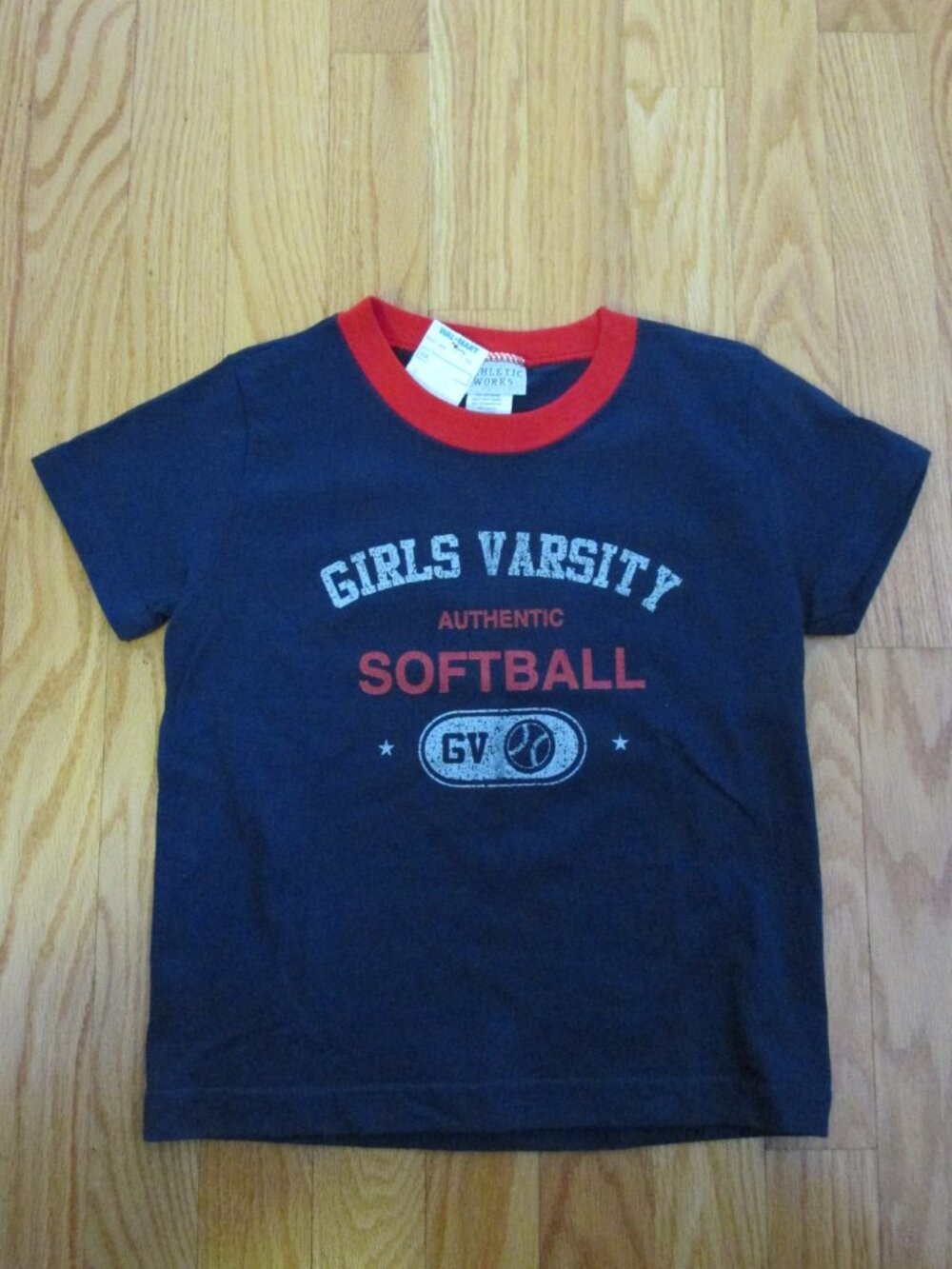 ATHLETIC WORKS GIRLS SIZE 6 6X T-SHIRT RED, WHITE, & BLUE SOFTBALL GRAPHIC NWT